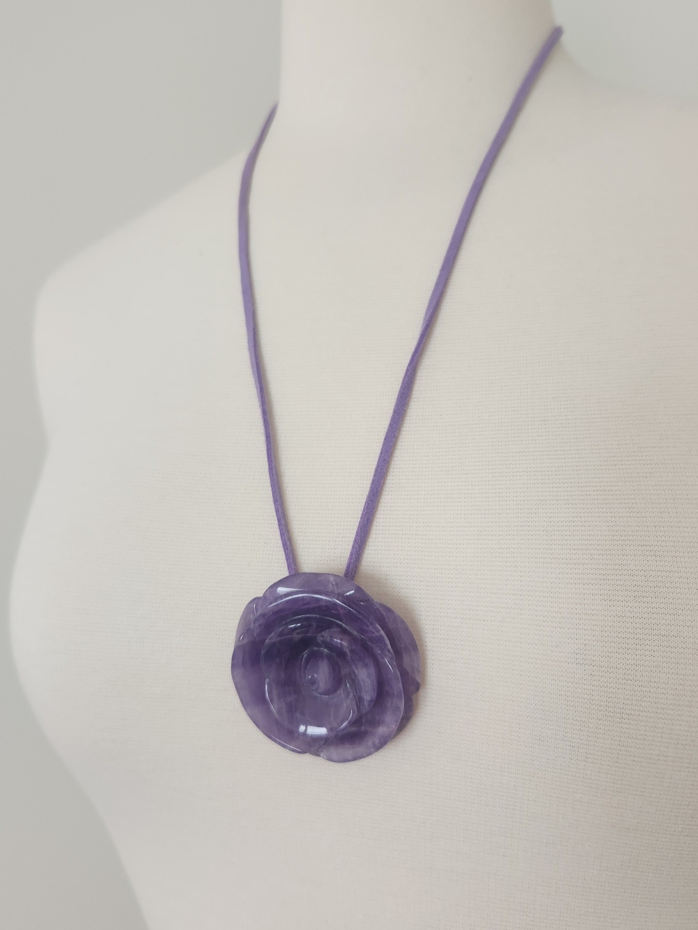 Purple Amethyst Hand Carved Rose Pendant Necklace - Women Jewelry